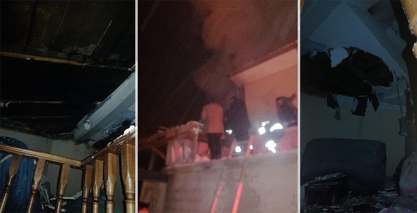 ÇATISI YANAN EV İTFAİYE TARAFINDAN SÖNDÜRÜLDÜ