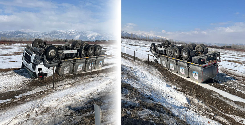 ERZİNCAN’DA SÜT TAŞIMA TANKERİ KAZA YAPTI