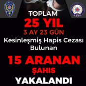 ERZİNCAN EMNİYET MÜDÜRLÜĞÜ 15 ŞAHSI YAKALADI