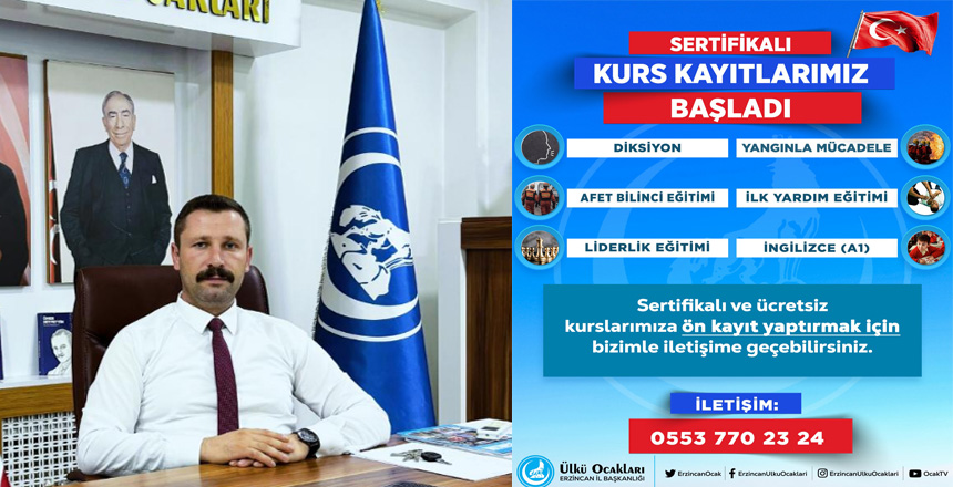 ERZİNCAN ÜLKÜ OCAKLARI’NDA SERTİFİKALI KURS KAYITLARI BAŞLADI