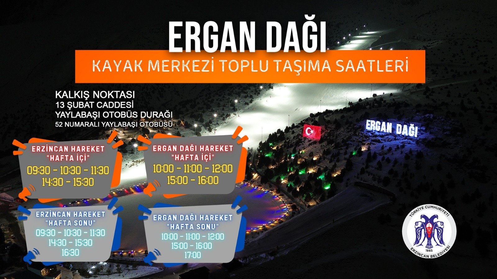 Ergan Dağı Kayak Merkezi’ne Toplu Taşıma Sefer Saatleri Açıklandı