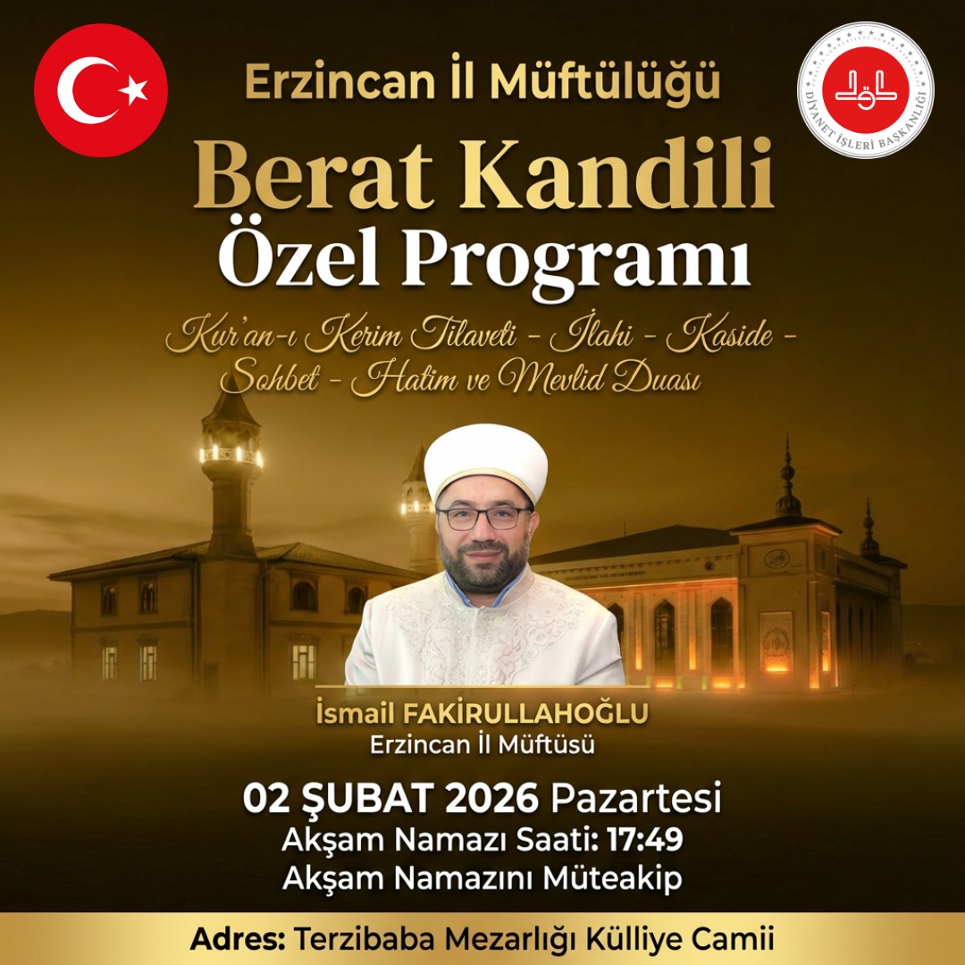 Erzincan’da Berat Kandili Programı: Terzibaba Külliyesi’nde Manevi Buluşma