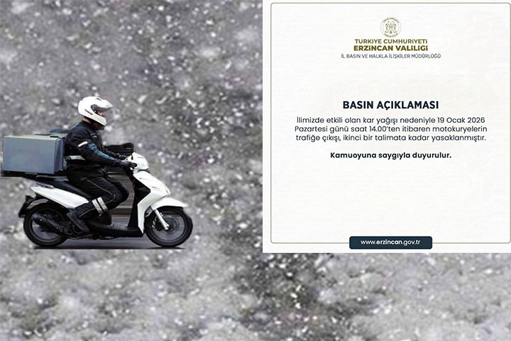 Erzincan’da Yoğun Kar Nedeniyle Motosikletlere Geçici Trafik Yasağı