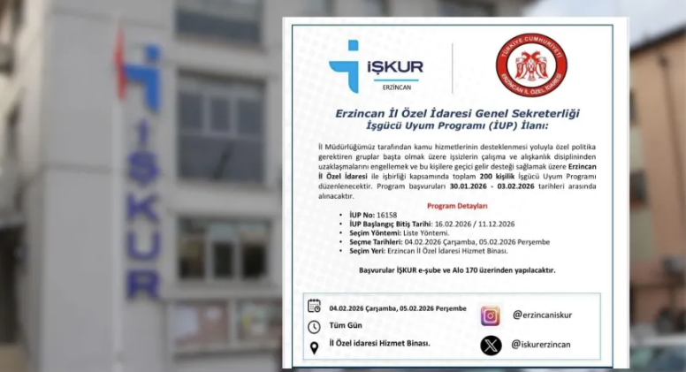Erzincan’da 200 Kişilik İşgücü Uyum Programı Başlıyor
