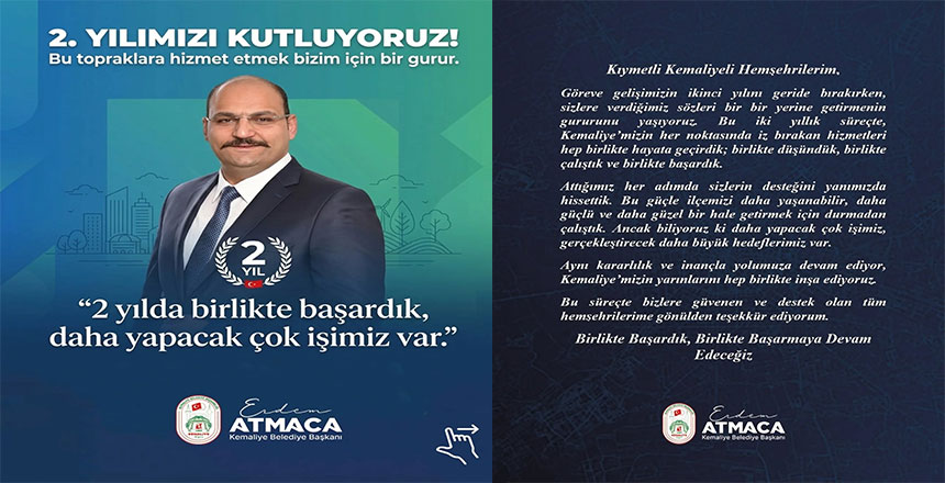 Kemaliye’de İki Yıllık Hizmet Vurgusu: Başkan ATMACA’dan “Birlikte Başardık” Mesajı