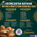 Erzincan’da Bayram Boyunca Nöbetçi Fırın Düzeni Belli Oldu
