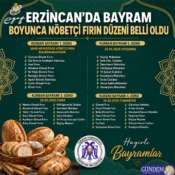 Erzincan’da Bayram Boyunca Nöbetçi Fırın Düzeni Belli Oldu