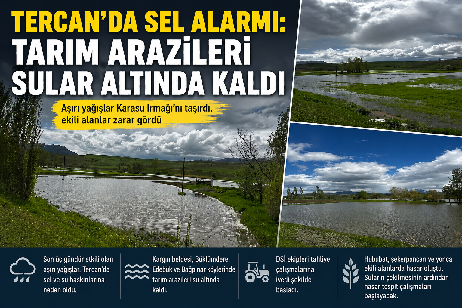 Tercan’da Sel Alarmı: Tarım Arazileri Sular Altında Kaldı