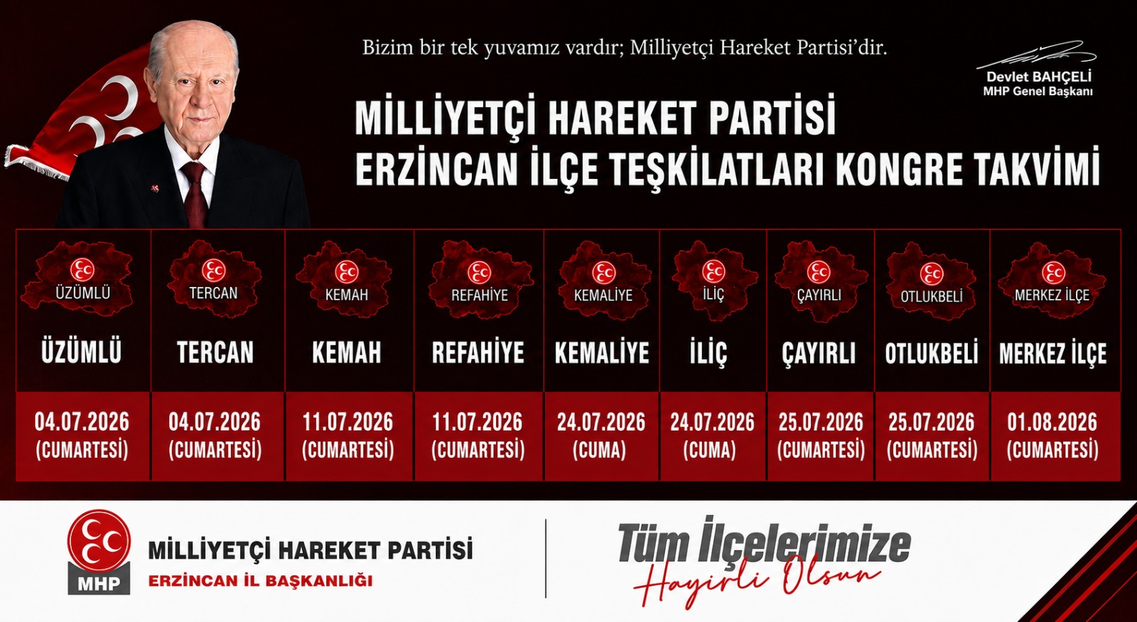 Mhp Erzincan’da İlçe Kongre Takvimini Açıkladı