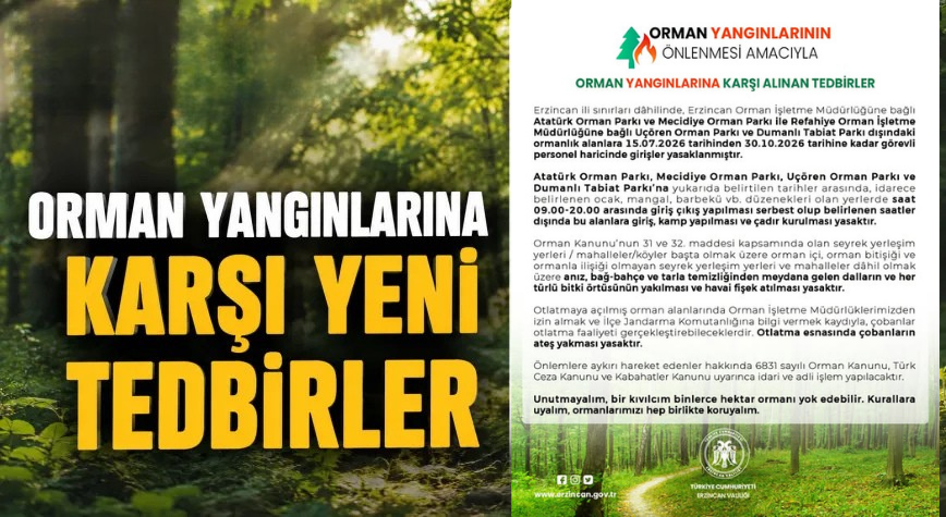 Erzincan’da Ormanlara Girişlere Yangın Tedbiri: 15 Temmuz’dan İtibaren Yasak Başlıyor