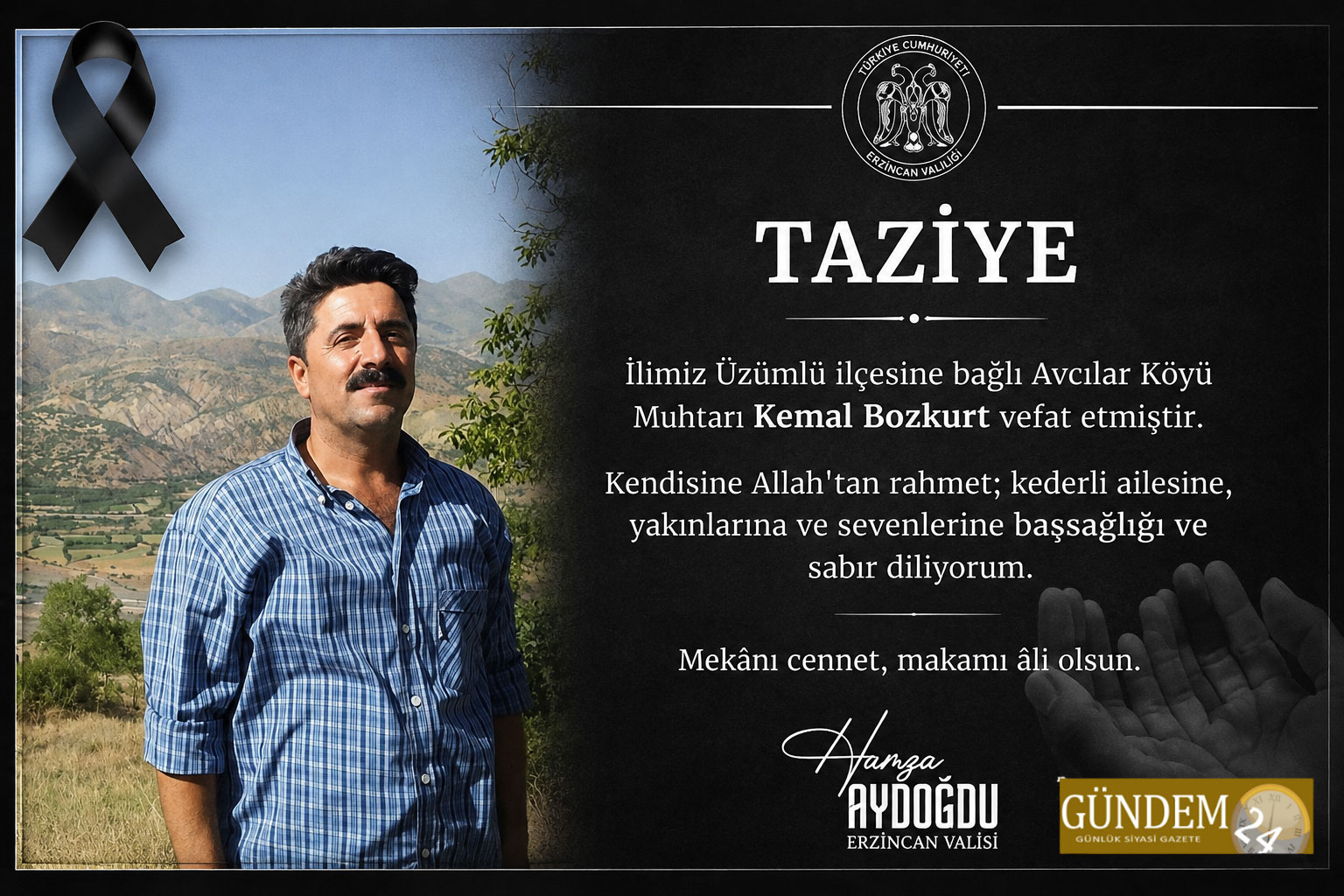 Vali Aydoğdu’dan Hayatını Kaybeden Muhtar Kemal Bozkurt İçin Taziye Mesajı