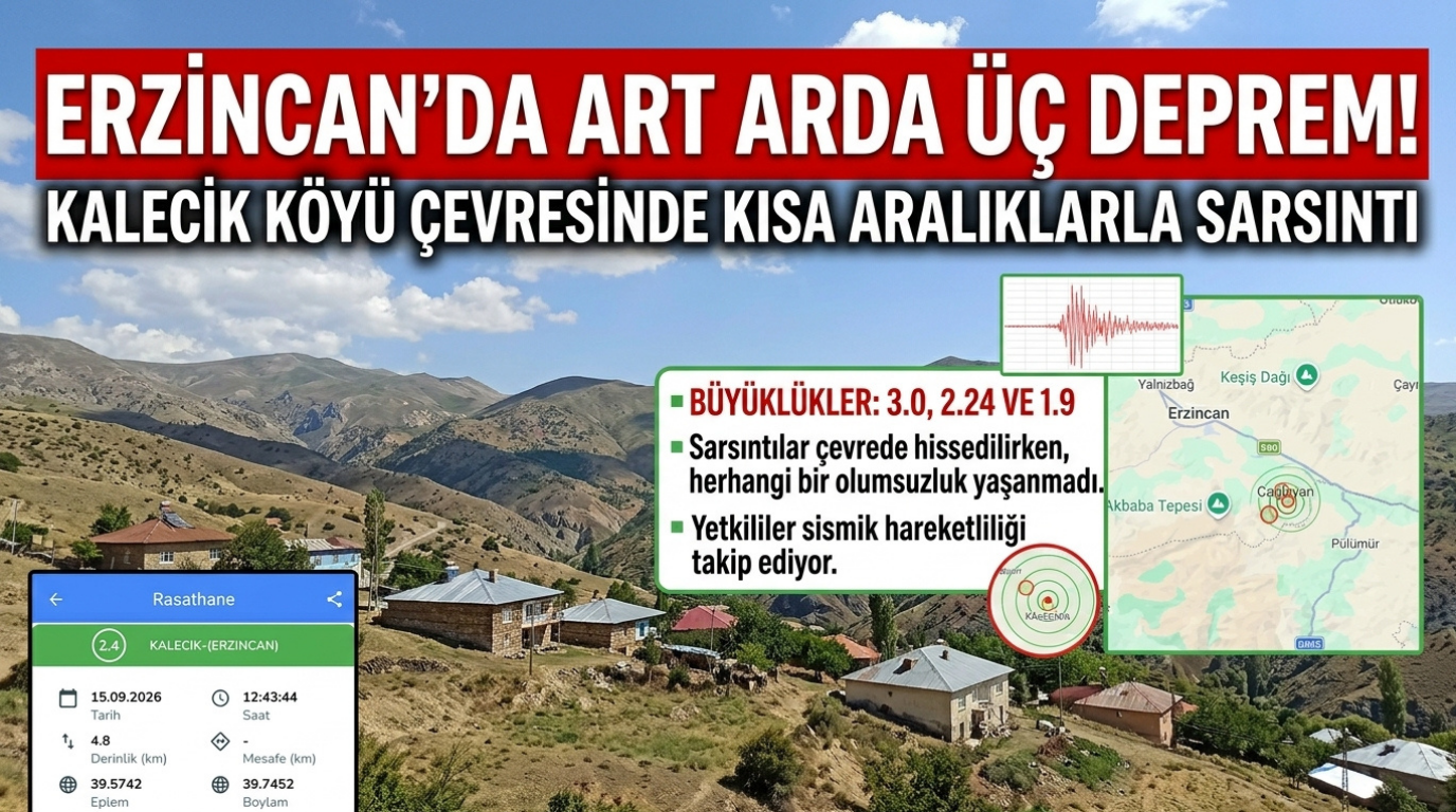 Erzincan’da Art Arda Üç Deprem! Kalecik Köyü Çevresinde Kısa Aralıklarla Sarsıntı