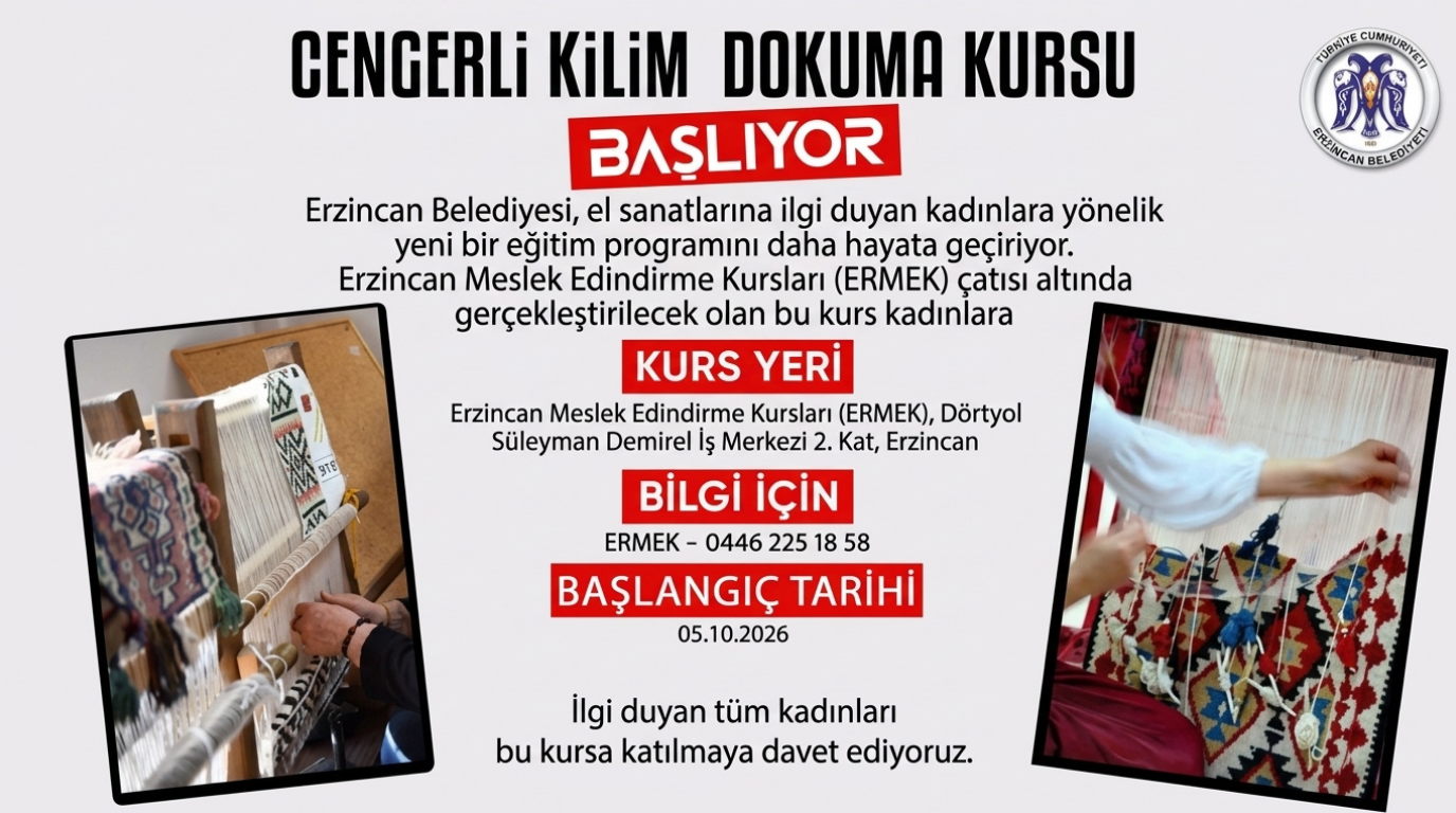 Erzincan’da Cengerli Kilim Dokuma Kursu Başlıyor