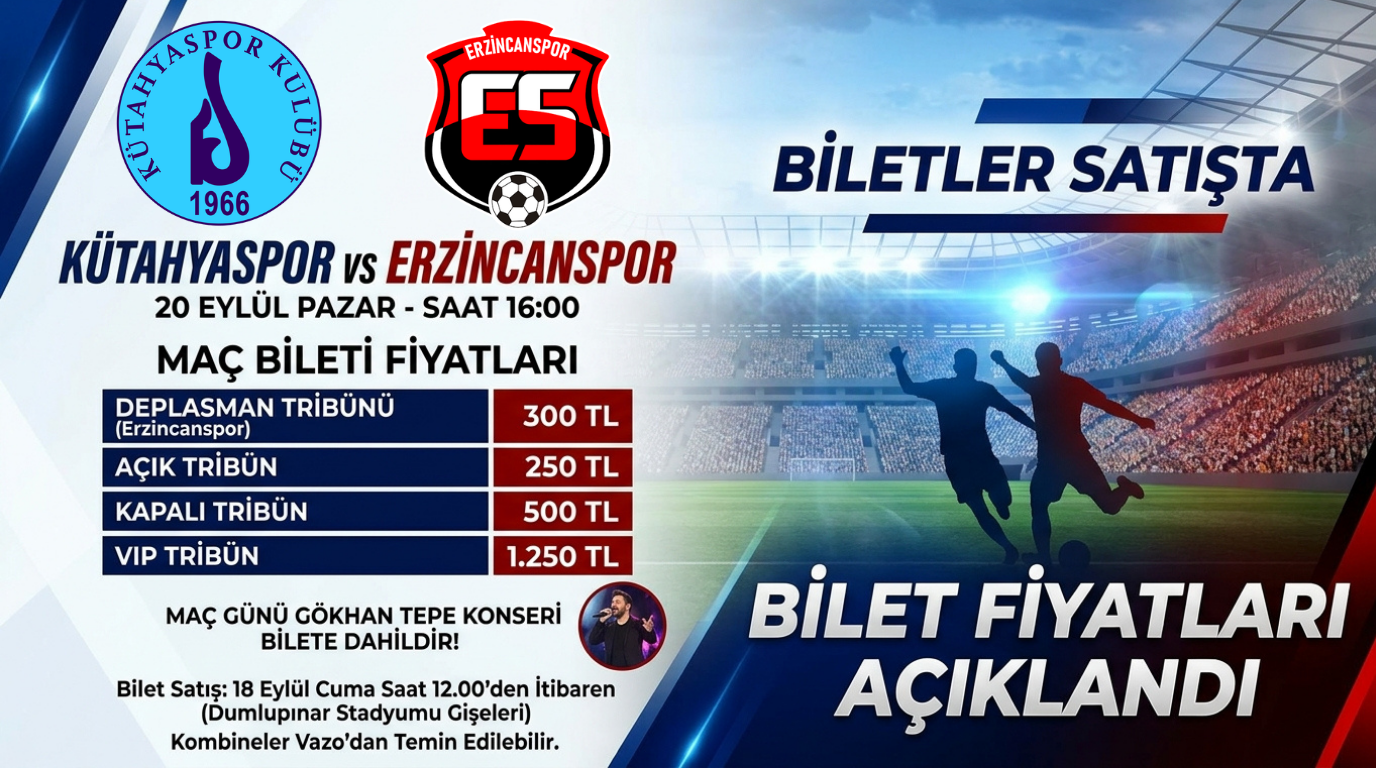 Kütahyaspor-Erzincanspor Maçının Bilet Fiyatları Belli Oldu